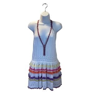 CHIO Di Stefania D NWT Lace Fringe Ruffle Cover up Sexy Sheer Mini Dress S